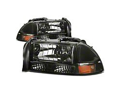 Factory Style Headlights with Amber Corner; Smoked Housing; Clear Lens (97-04 Dakota)