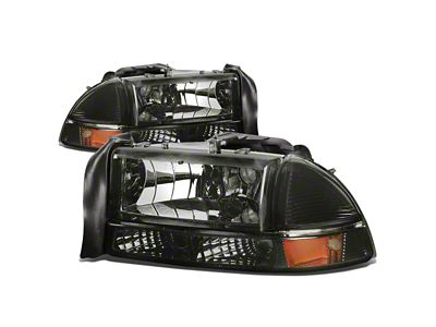 Factory Style Headlights with Amber Corner; Smoked Housing; Clear Lens (97-04 Dakota)