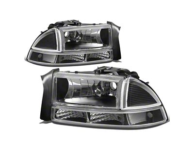 Factory Style Headlights with Clear Corner; Black Housing; Clear Lens (97-04 Dakota)