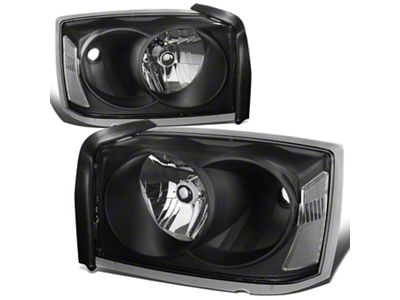 Factory Style Headlights with Clear Corner; Black Housing; Clear Lens (05-07 Dakota)