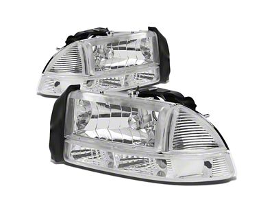 Factory Style Headlights with Clear Corner; Chrome Housing; Clear Lens (97-04 Dakota)