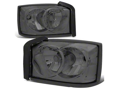 Factory Style Headlights with Clear Corner; Chrome Housing; Smoked Lens (05-07 Dakota)