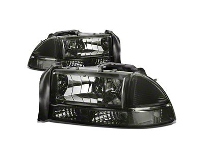 Factory Style Headlights with Clear Corner; Smoked Housing; Clear Lens (97-04 Dakota)
