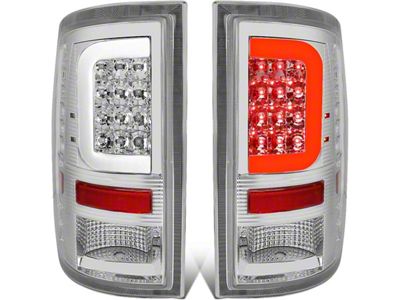 C-Bar LED Tail Lights; Chrome Housing; Clear Lens (09-18 RAM 1500 w/ Factory Halogen Tail Lights)