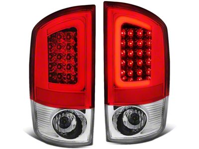 C-Bar LED Tail Lights; Chrome Housing; Red Lens (02-06 RAM 1500)