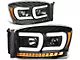 Dual LED DRL Projector Headlight with Amber Corner Lights; Black Housing; Clear Lens (06-08 RAM 1500)