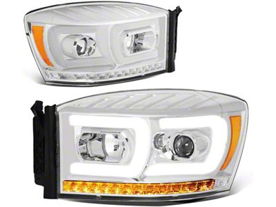 Dual LED DRL Projector Headlight with Amber Corner Lights; Chrome Housing; Clear Lens (06-08 RAM 1500)