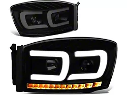 Dual LED DRL Projector Headlight with Clear Corner Lights; Black Housing; Smoked Lens (06-08 RAM 1500)