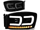 Dual LED DRL Projector Headlight with Clear Corner Lights; Black Housing; Smoked Lens (06-08 RAM 1500)