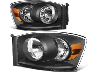 Headights with Amber Corner Lights; Black Housing; Clear Lens (06-08 RAM 1500)