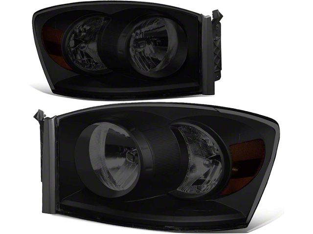 Headights with Amber Corner Lights; Black Housing; Smoked Lens (06-08 RAM 1500)