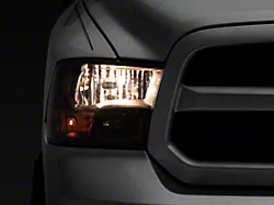 Headlights with Amber Corner Lights; Black Housing; Clear Lens (09-18 RAM 1500 w/ Factory Halogen Non-Projector Headlights)