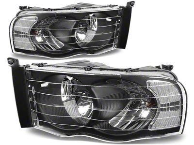 Headlights with Clear Corner Lights; Black Housing; Clear Lens (02-05 RAM 1500)