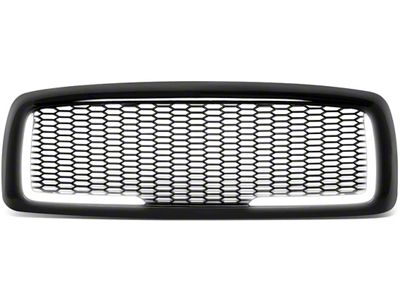 Honeycomb Mesh Style Upper Replacement Grille with LED DRL Light; Black (02-05 RAM 1500)