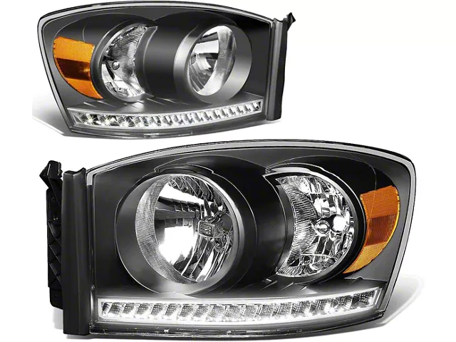 LED DRL Headlights with Amber Corner Lights; Black Housing; Clear Lens (06-08 RAM 1500)