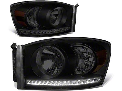 LED DRL Headlights with Amber Corner Lights; Black Housing; Smoked Lens (06-08 RAM 1500)