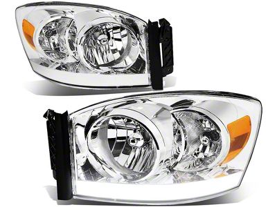 LED DRL Headlights with Amber Corner Lights; Chrome Housing; Clear Lens (06-08 RAM 1500)