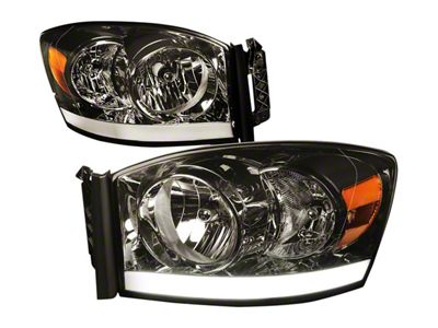 LED DRL Headlights with Amber Corner Lights; Chrome Housing; Smoked Lens (06-08 RAM 1500)