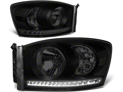 LED DRL Headlights with Clear Corner Lights; Black Housing; Smoked Lens (06-08 RAM 1500)