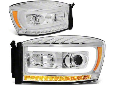 LED DRL Projector Headlights with Amber Corner Lights; Chrome Housing; Smoked Lens (06-08 RAM 1500)