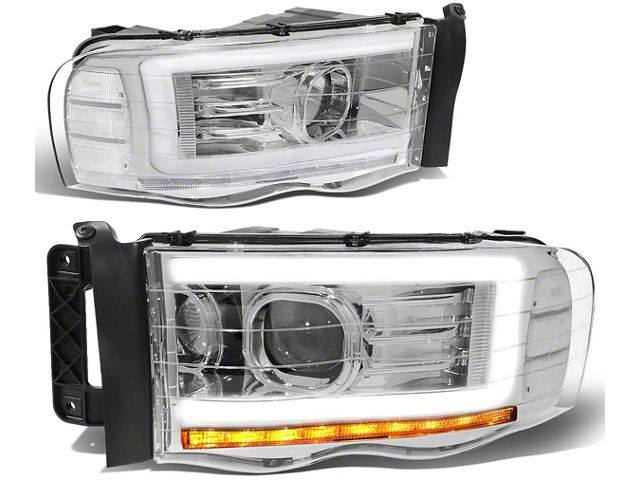LED DRL Projector Headlights with Clear Corner Lights; Chrome Housing; Clear Lens (02-05 RAM 1500)