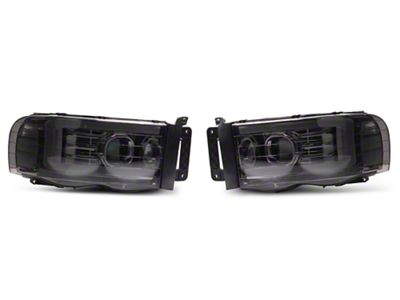 LED DRL Projector Headlights with Clear Corner Lights; Chrome Housing; Smoked Lens (02-05 RAM 1500)