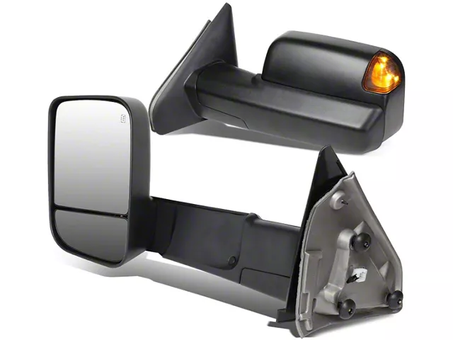 Powered Heated Towing Mirrors with Amber Turn Signals and Puddle Lights; Black (02-08 RAM 1500)