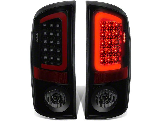 Red C-Bar LED Tail Lights; Black Housing; Smoked Lens (07-08 RAM 1500)
