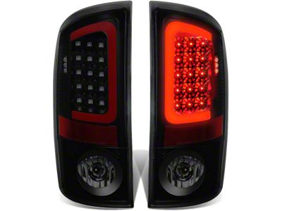Red C-Bar LED Tail Lights; Black Housing; Smoked Lens (07-08 RAM 1500)