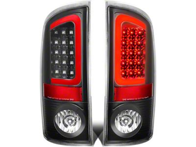 Red C-Bar LED Tail Lights; Black Housing; Clear Lens (02-06 RAM 1500)