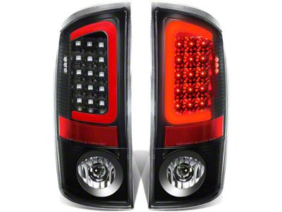 Red C-Bar LED Tail Lights; Black Housing; Clear Lens (07-08 RAM 1500)