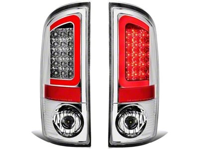 Red C-Bar LED Tail Lights; Chrome Housing; Clear Lens (02-06 RAM 1500)