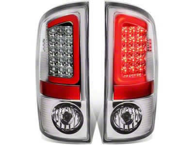 Red C-Bar LED Tail Lights; Chrome Housing; Clear Lens (07-08 RAM 1500)