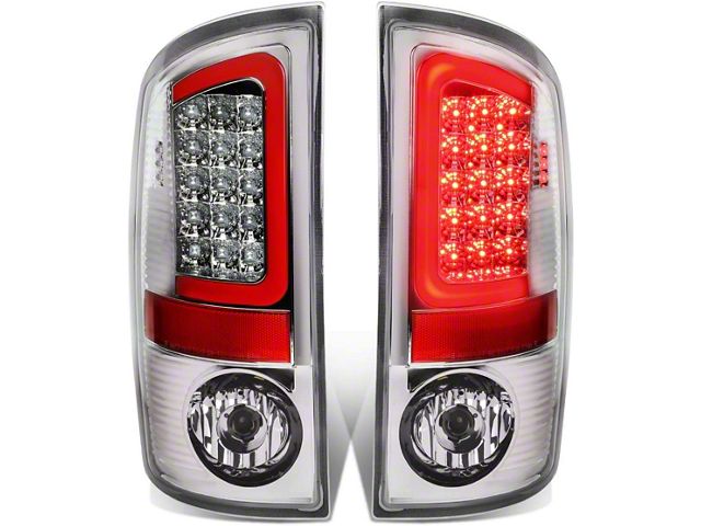 Red C-Bar LED Tail Lights; Chrome Housing; Clear Lens (07-08 RAM 1500)