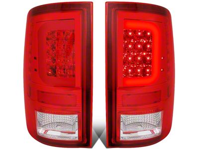 Red C-Bar LED Tail Lights; Chrome Housing; Red Lens (09-18 RAM 1500 w/ Factory Halogen Tail Lights)
