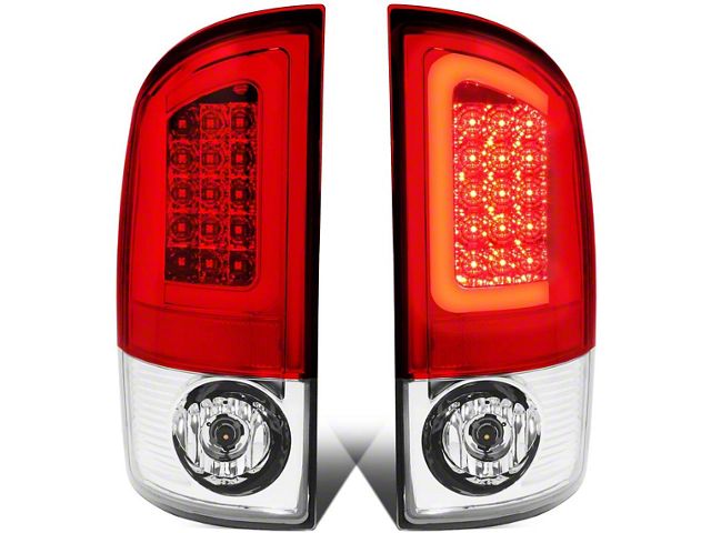 Red C-Bar LED Tail Lights; Chrome Housing; Red Lens (02-06 RAM 1500)