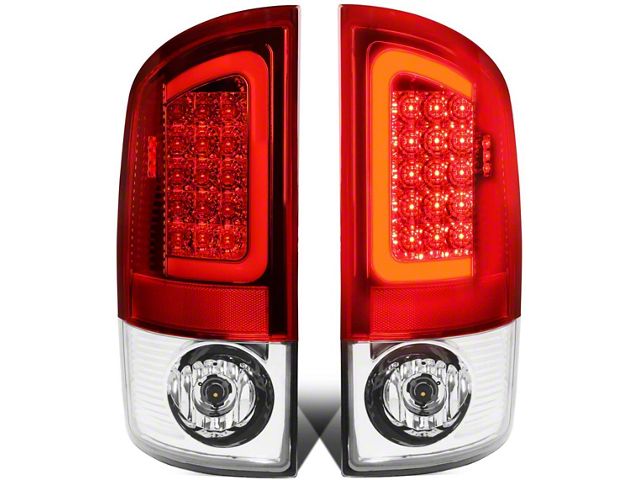 Red C-Bar LED Tail Lights; Chrome Housing; Red Lens (07-08 RAM 1500)