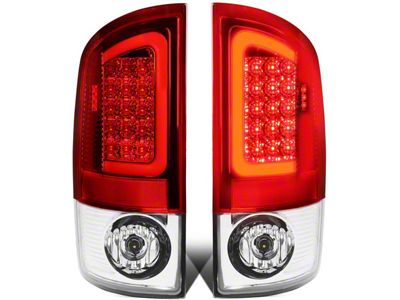 Red C-Bar LED Tail Lights; Chrome Housing; Red Lens (07-08 RAM 1500)