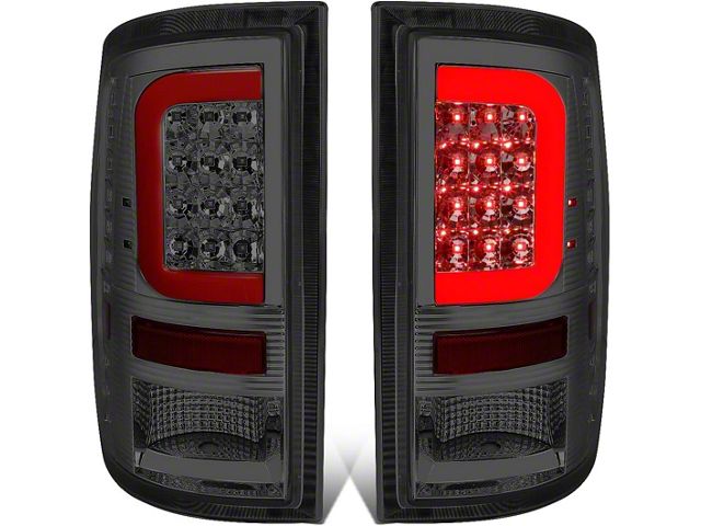 Red C-Bar LED Tail Lights; Chrome Housing; Smoked Lens (09-18 RAM 1500 w/ Factory Halogen Tail Lights)