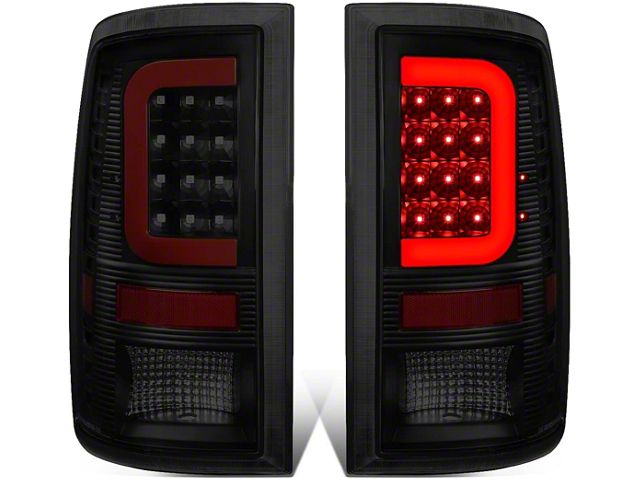 Red L-Bar LED Tail Lights; Black Housing; Smoked Lens (09-18 RAM 1500 w/ Factory Halogen Tail Lights)