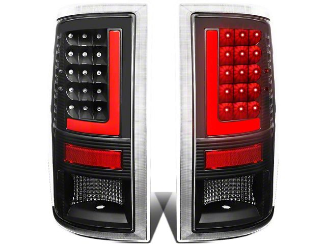 Red L-Bar LED Tail Lights; Black Housing; Clear Lens (09-18 RAM 1500 w/ Factory Halogen Tail Lights)
