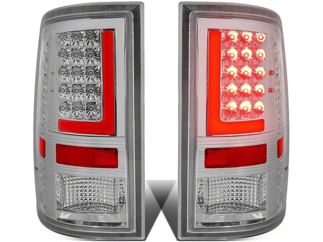 Red L-Bar LED Tail Lights; Chrome Housing; Clear Lens (09-18 RAM 1500 w/ Factory Halogen Tail Lights)