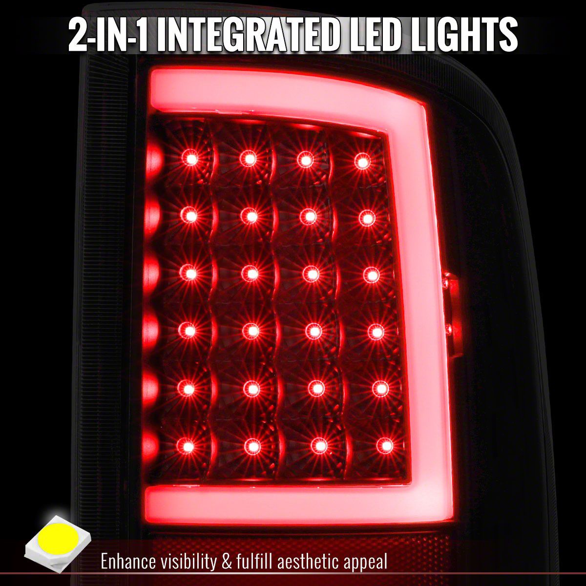 Red LED C-Bar Tail Lights; Black Housing; Clear Lens (09-18 RAM 1500 w ...