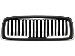 Vertical Style Upper Replacement Grille with LED DRL Light; Black (02-05 RAM 1500)
