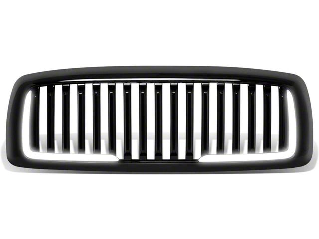 Vertical Style Upper Replacement Grille with LED DRL Light; Black (02-05 RAM 1500)