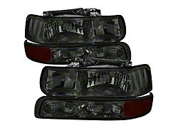 Factory Style Headlights with Bumper Lights; Glossy Black Housing; Smoked Lens (00-06 Tahoe)