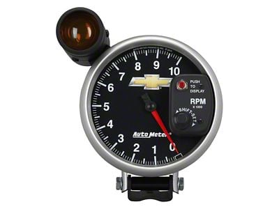 Auto Meter 5-Inch Pedestal Tachometer with Shift Light and Chevy Gold Bowtie Logo; Electrical (Universal; Some Adaptation May Be Required)
