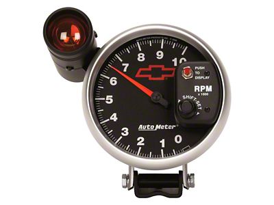 Auto Meter 5-Inch Pedestal Tachometer with Shift Light and Chevy Red Bowtie Logo; Electrical (Universal; Some Adaptation May Be Required)