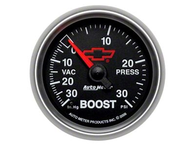 Auto Meter Boost/Vacuum Gauge with Chevy Red Bowtie Logo; Digital Stepper Motor (Universal; Some Adaptation May Be Required)