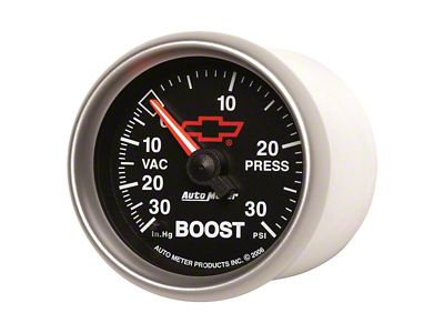 Auto Meter Boost/Vacuum Gauge with Chevy Red Bowtie Logo; Mechanical (Universal; Some Adaptation May Be Required)